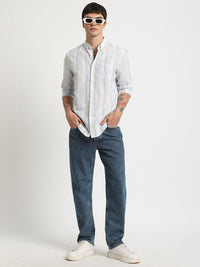 THE BEAR HOUSE Striped Slim Fit Cotton Linen Shirt