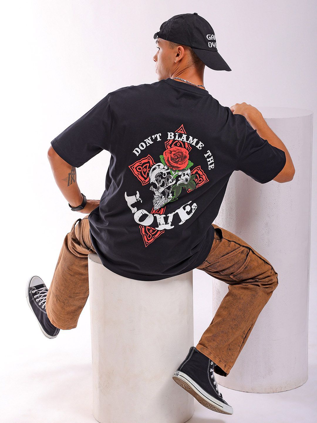 The Indian Garage Co Men Back Printed Round Neck Boxy Pure Cotton Oversized T-shirt