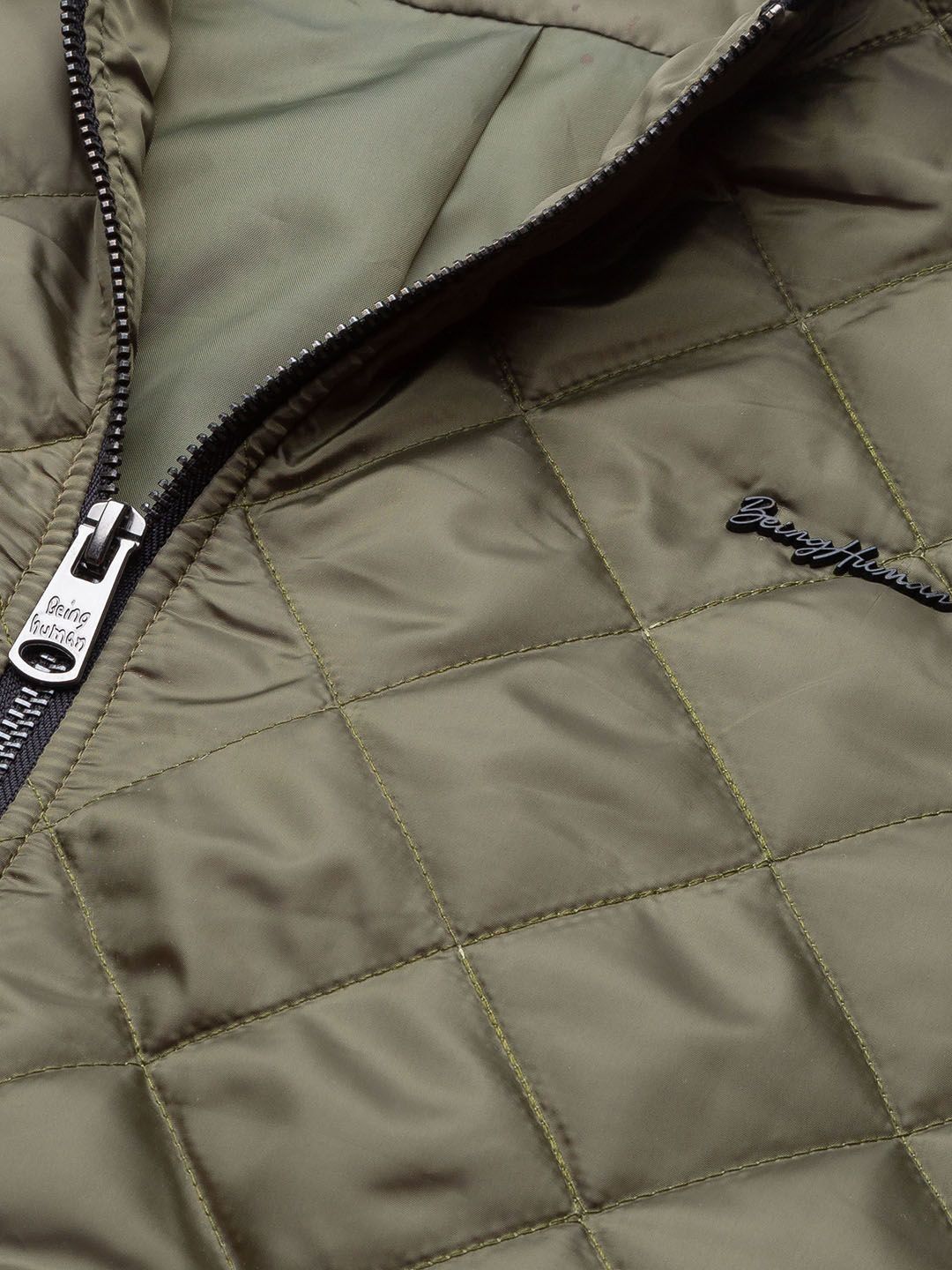 Being Human Men Olive Green Solid Quilted Jacket