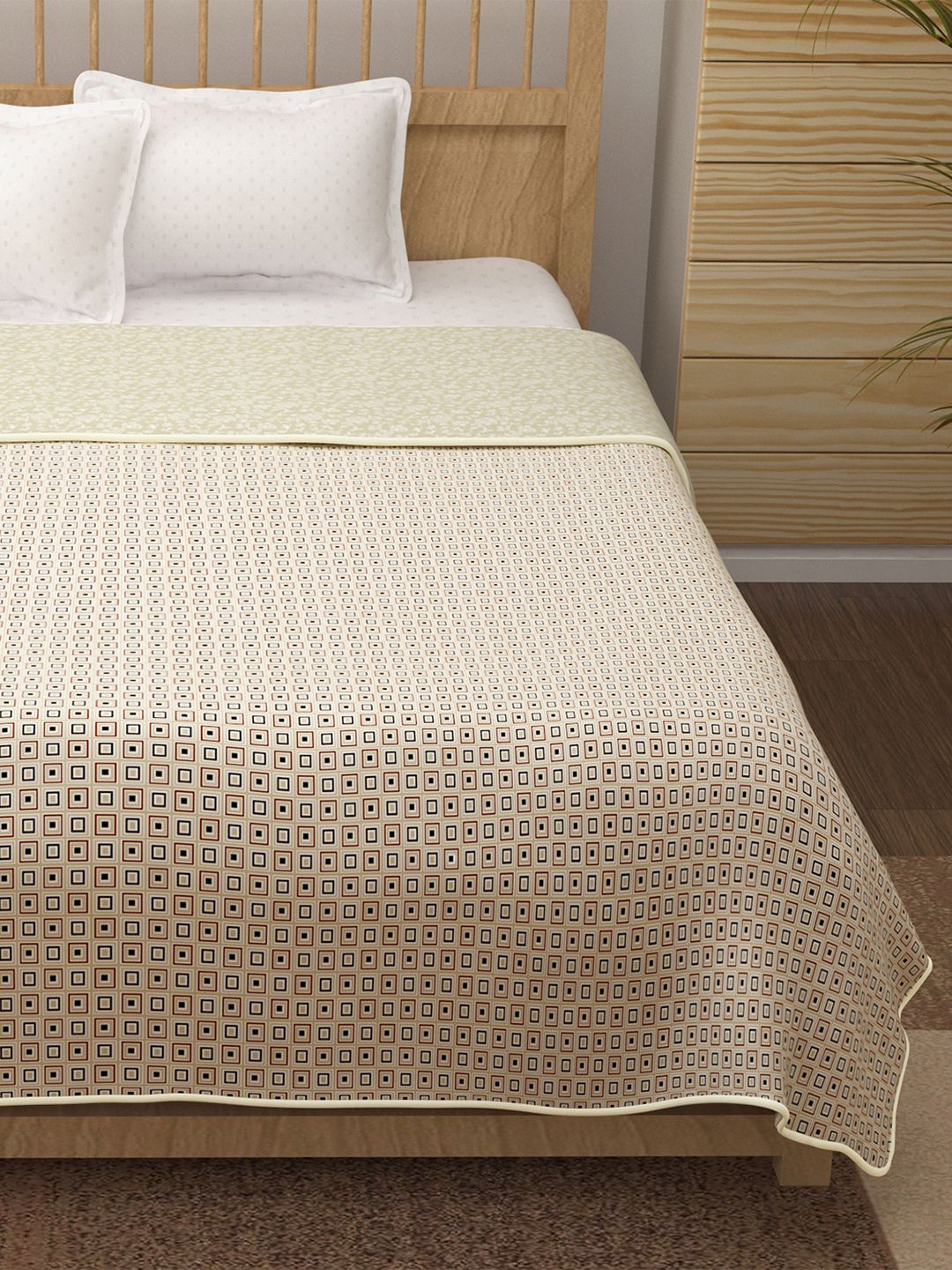 Story@home Beige & Grey Floral AC Room 150 GSM Double Bed Dohar