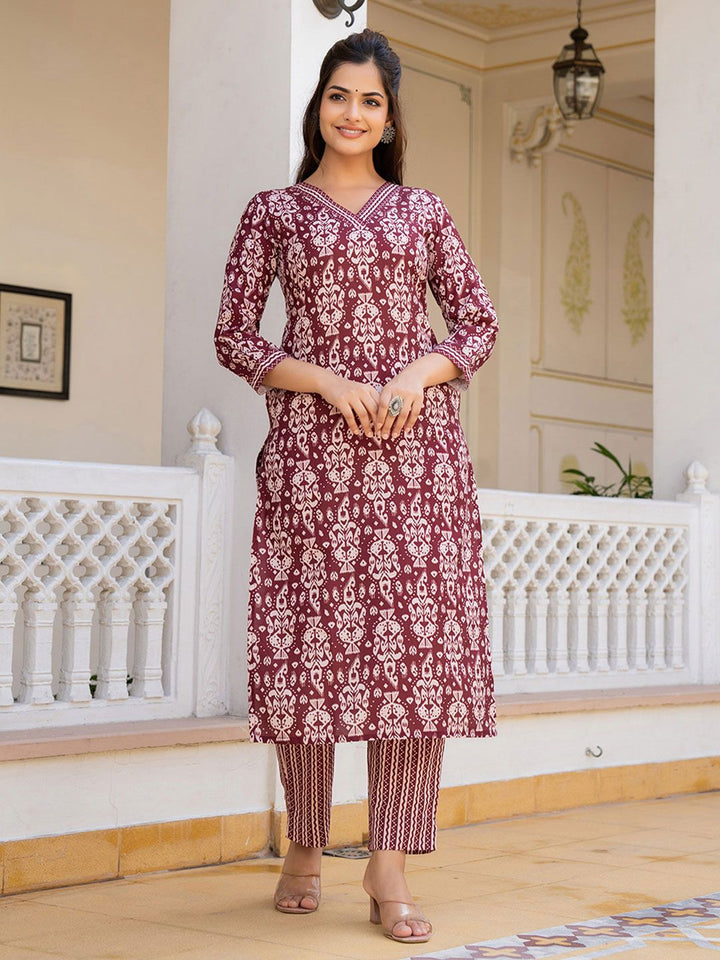 KALINI Ethnic Motifs Printed Straight Kurta with Trousers & Dupatta