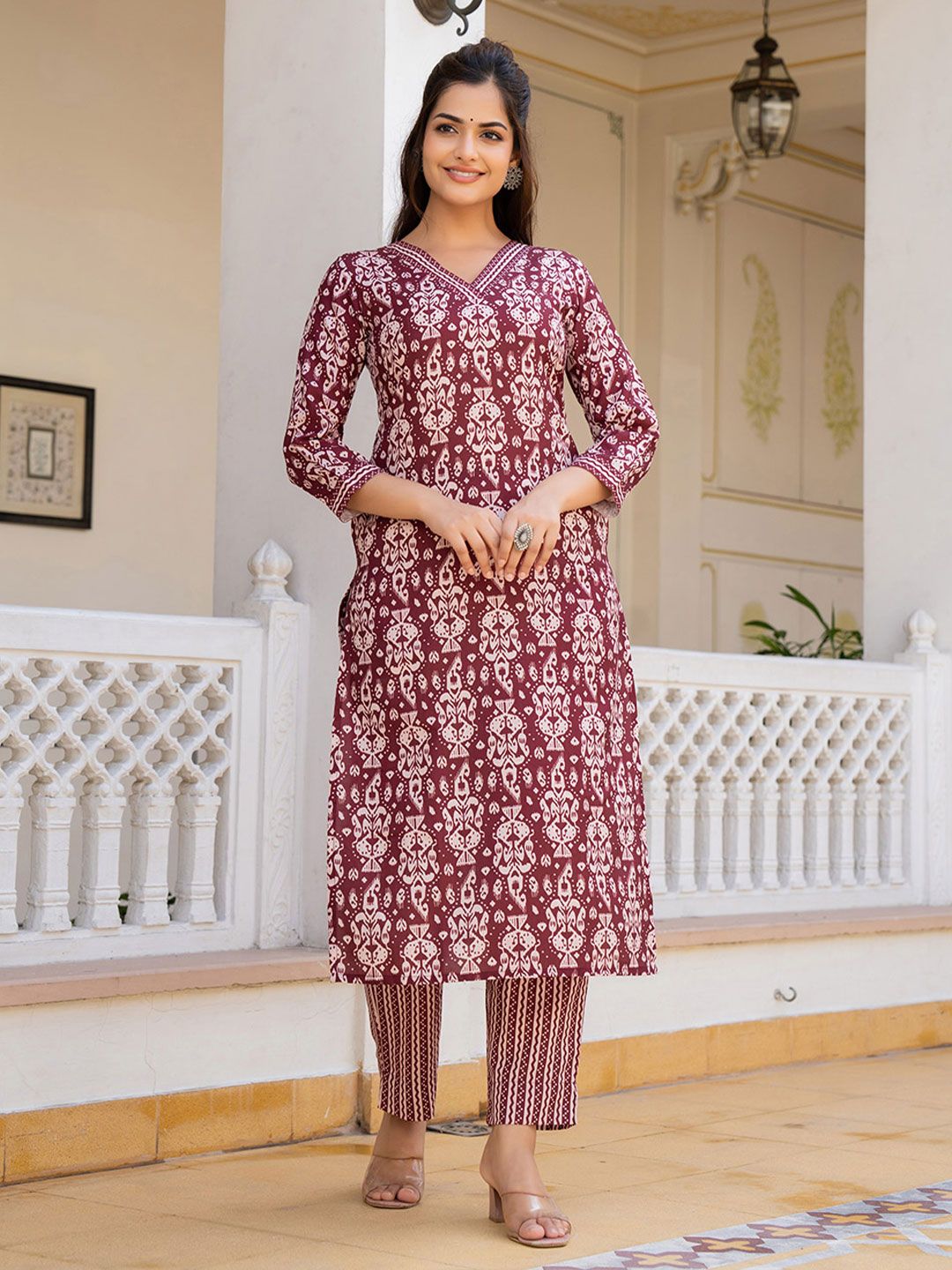 KALINI Ethnic Motifs Printed Straight Kurta with Trousers & Dupatta