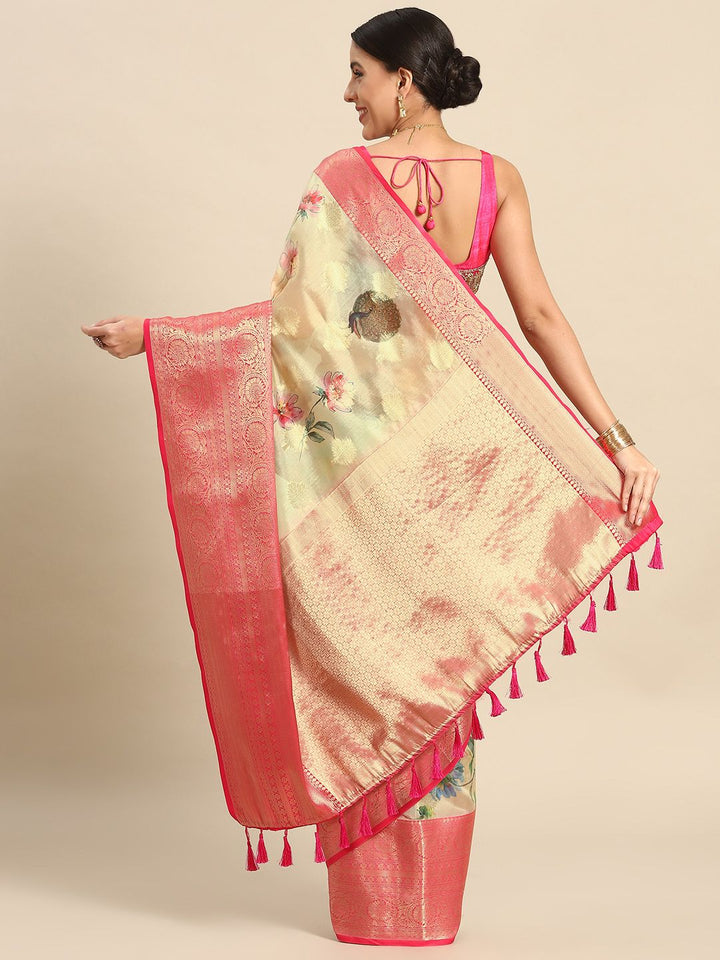 Silk Land Woven Kalamkari Art Silk Chanderi Digital Print Saree