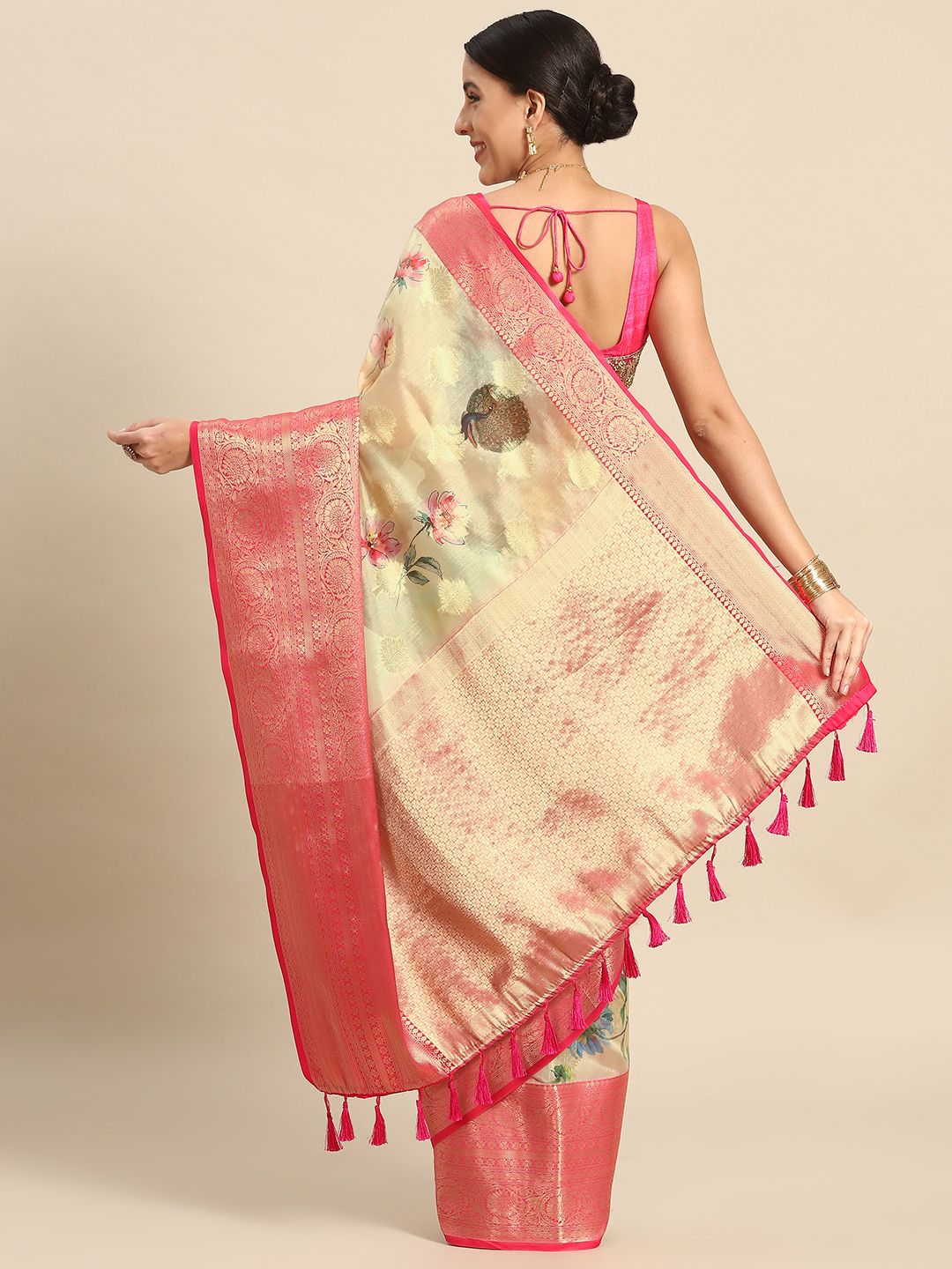 Silk Land Woven Kalamkari Art Silk Chanderi Digital Print Saree