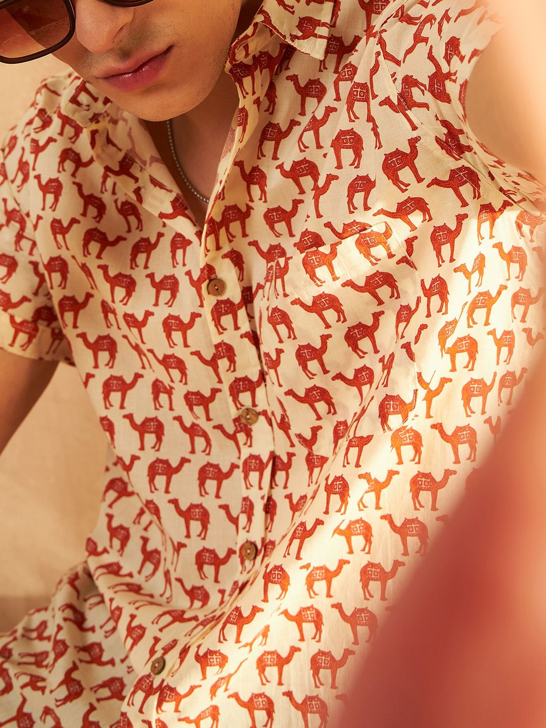 DENNISON Smart Ethnic Motifs Printed Spread Collar Cotton Relaxed Lightweight Shirt