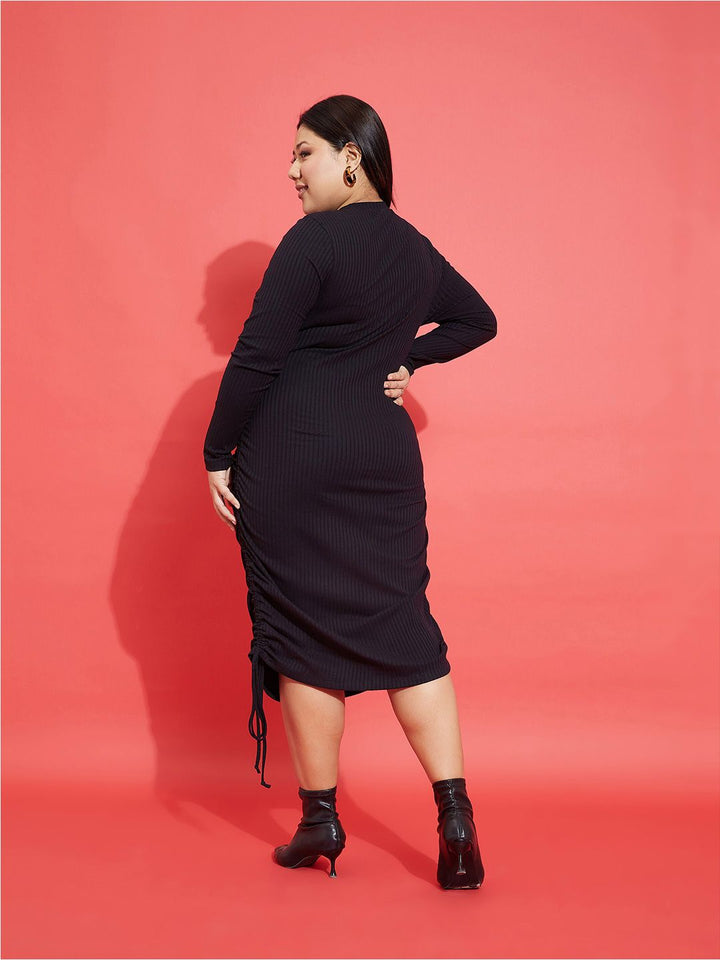 SASSAFRAS Curve Plus Size Round Neck Cotton Sheath Midi Dress