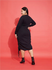SASSAFRAS Curve Plus Size Round Neck Cotton Sheath Midi Dress