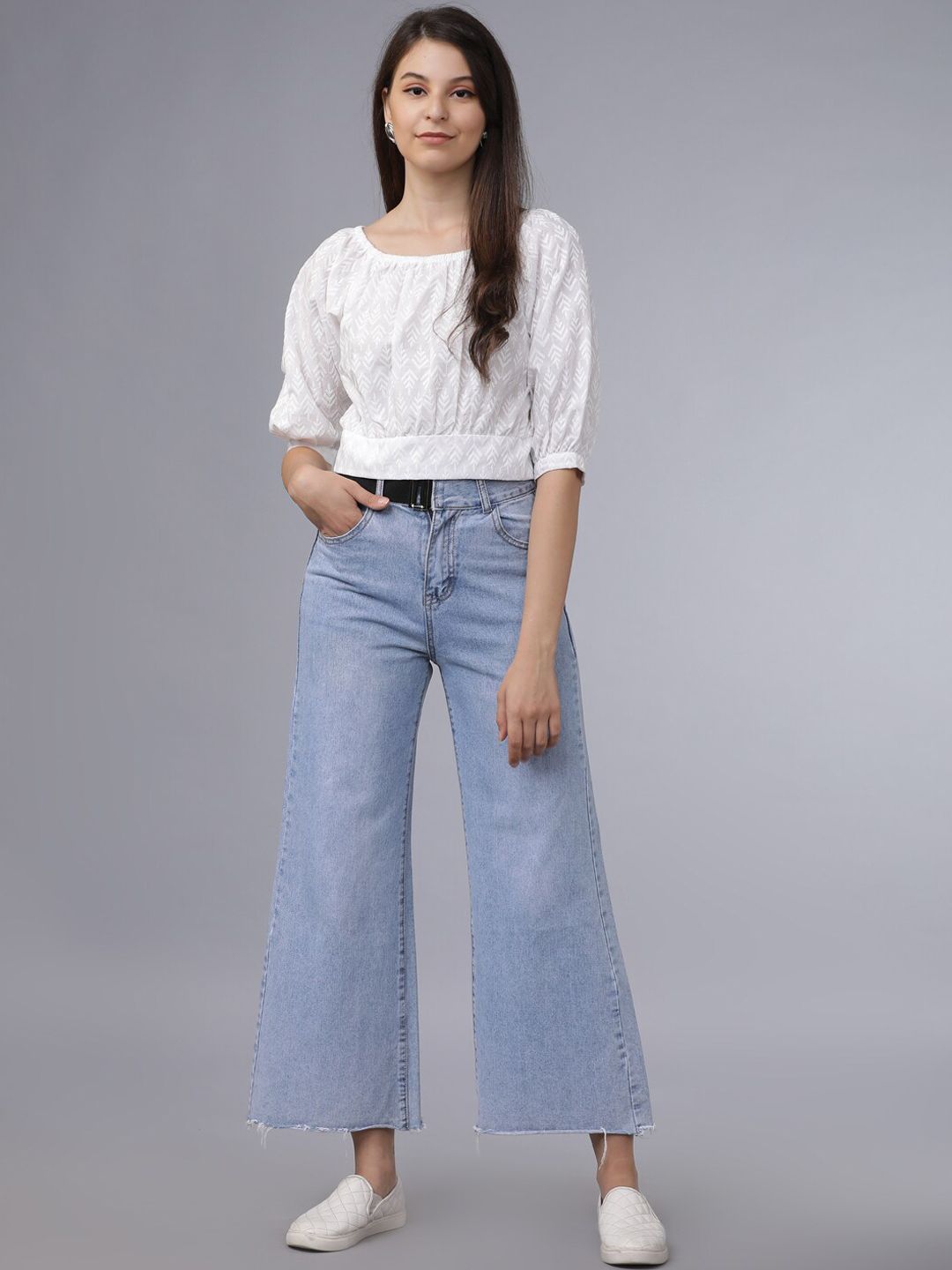 Tokyo Talkies White Embroidered Crop Top