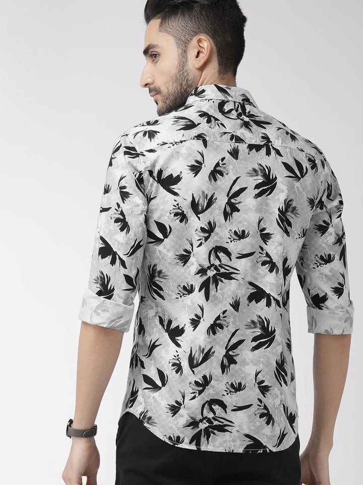 The Indian Garage Co Men Grey & Black Slim Fit Printed Casual Shirt