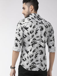 The Indian Garage Co Men Grey & Black Slim Fit Printed Casual Shirt