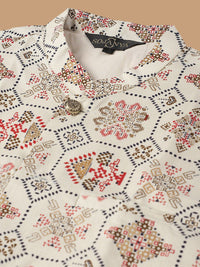 SOJANYA Ethnic Motifs Embroidered Pure Cotton Kurta With Pyjamas & Nehru Jacket