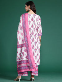 Indo Era Floral Printed Pure Cotton Kurta With Palazzos & Dupatta