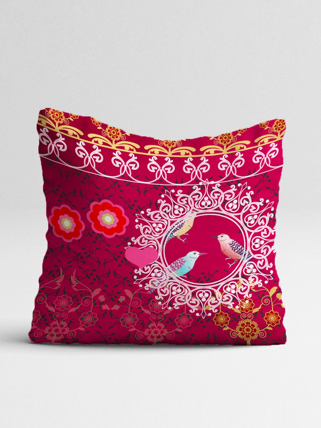 STITCHNEST Pink & Orange Set of 5 Ethnic Motifs Square Cushion Covers