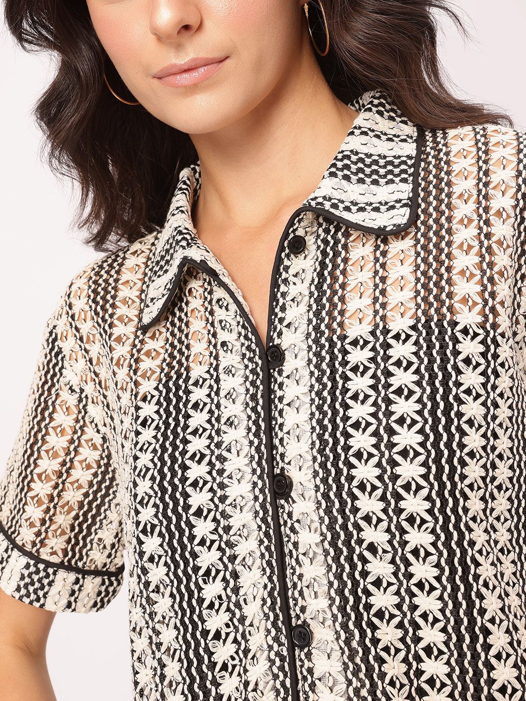 DressBerry Escape Essentials Thread Work Open Knit Shirt