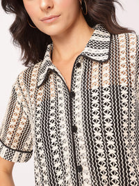 DressBerry Escape Essentials Thread Work Open Knit Shirt