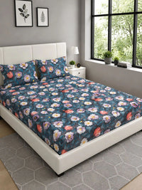 Moda Rapido X KLOTTHE Blue & Pink Floral 400 TC King Bedsheet with 2 Pillow Covers