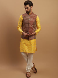 SOJANYA Geometric Embroidered Regular Kurta with Churidar & Woven Design Nehru Jacket