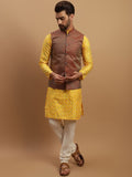 SOJANYA Geometric Embroidered Regular Kurta with Churidar & Woven Design Nehru Jacket