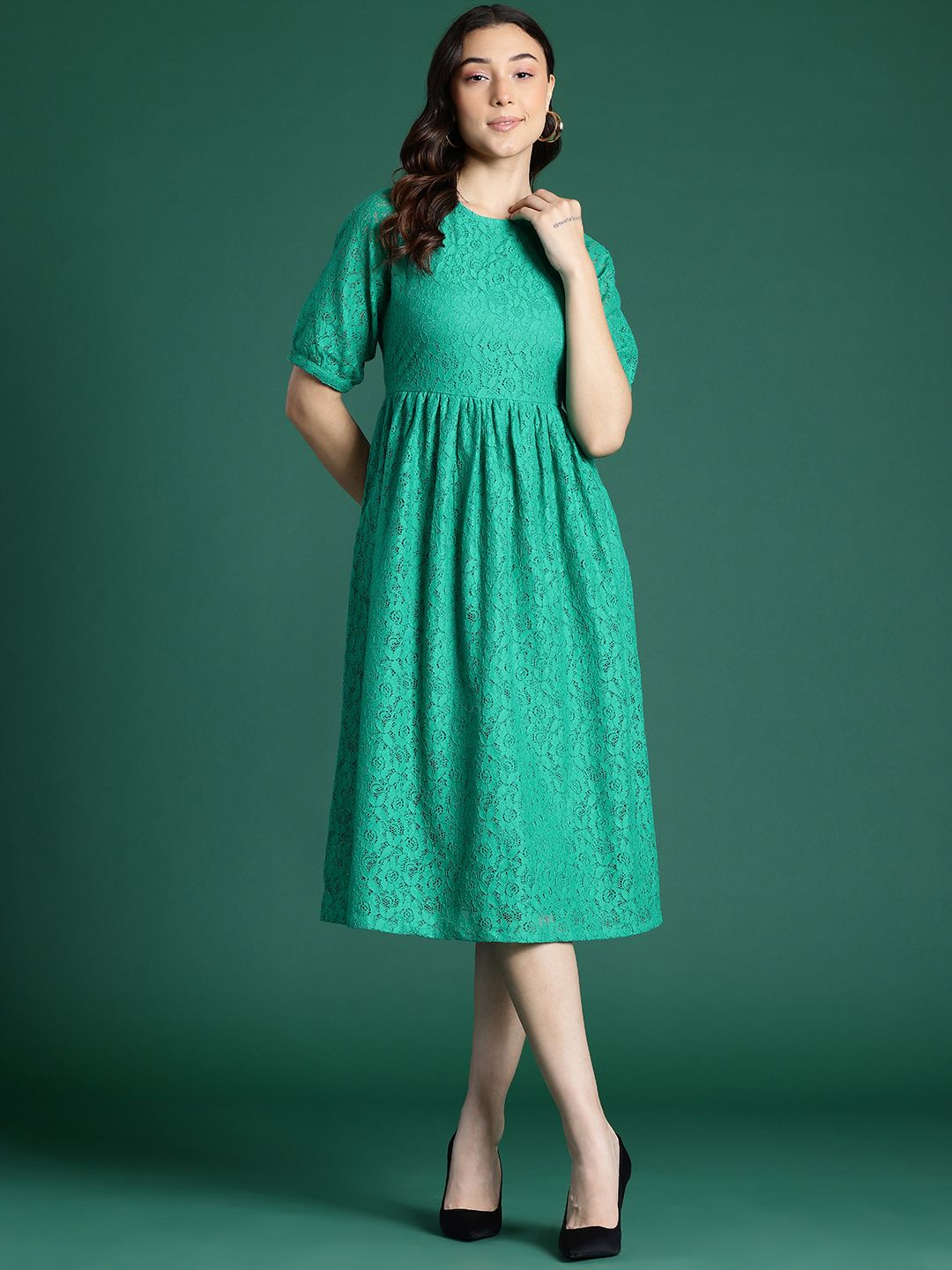 DressBerry Floral Lace Fit & Flare Dress