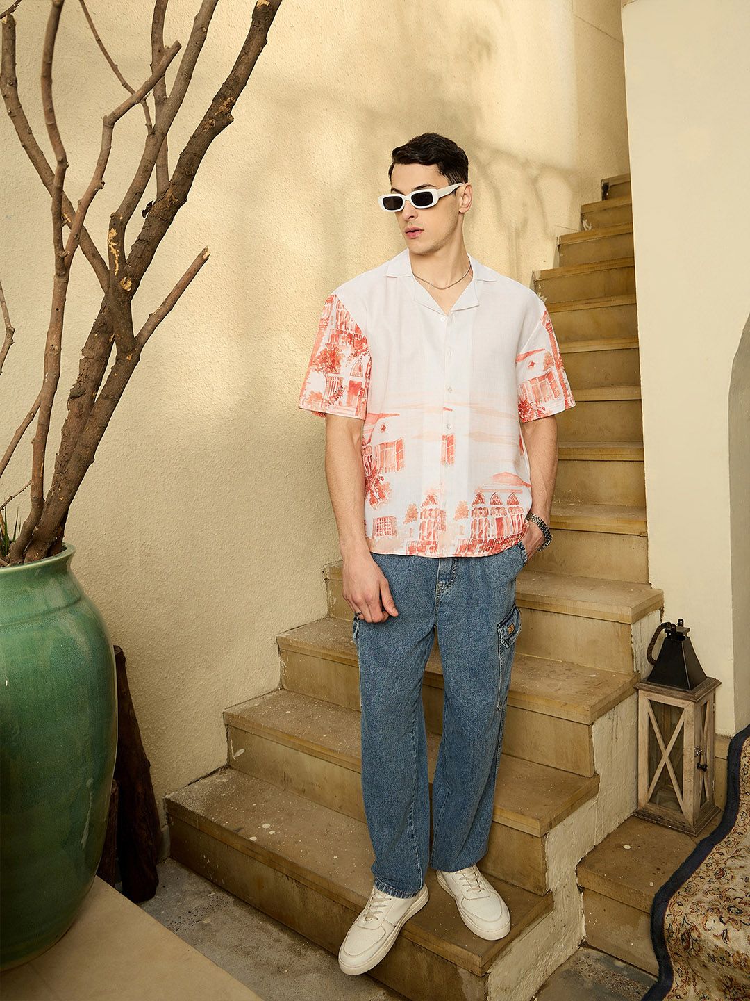DENNISON Men Placement Printed Drop Shoulder Oversized Shirt