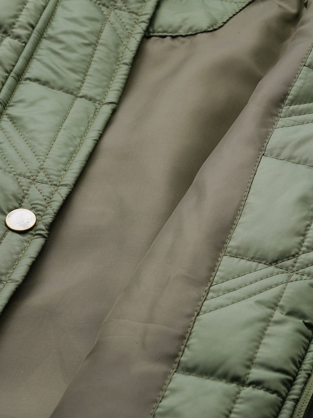 DressBerry Women Olive Green Self Design Quilted Jacket