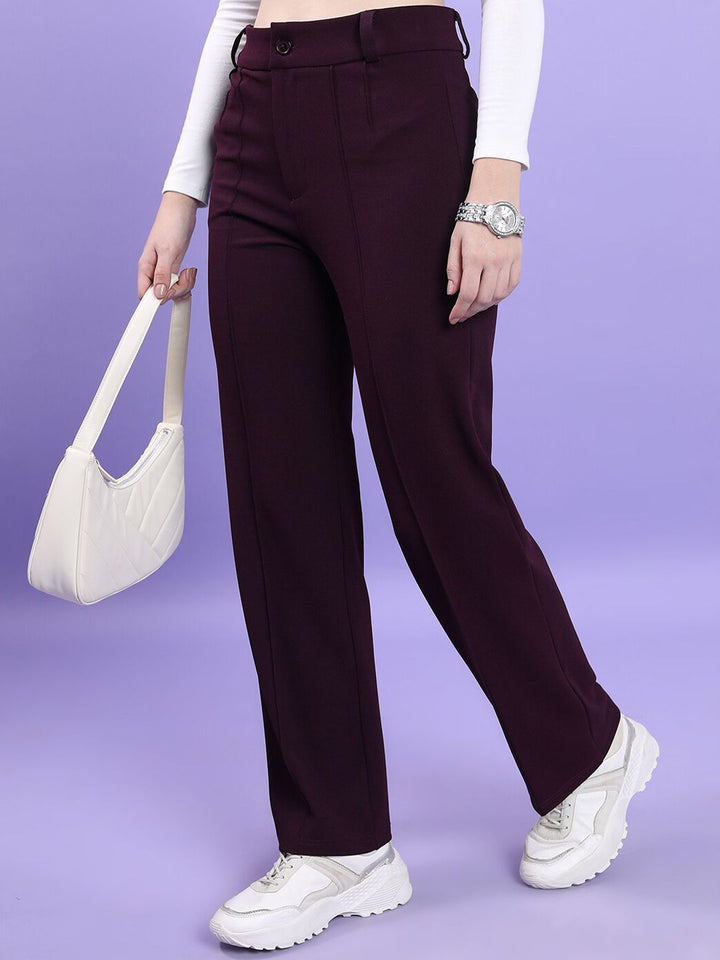 CHIC BY TOKYO TALKIES Women Straight Fit High-Rise Parallel Trousers