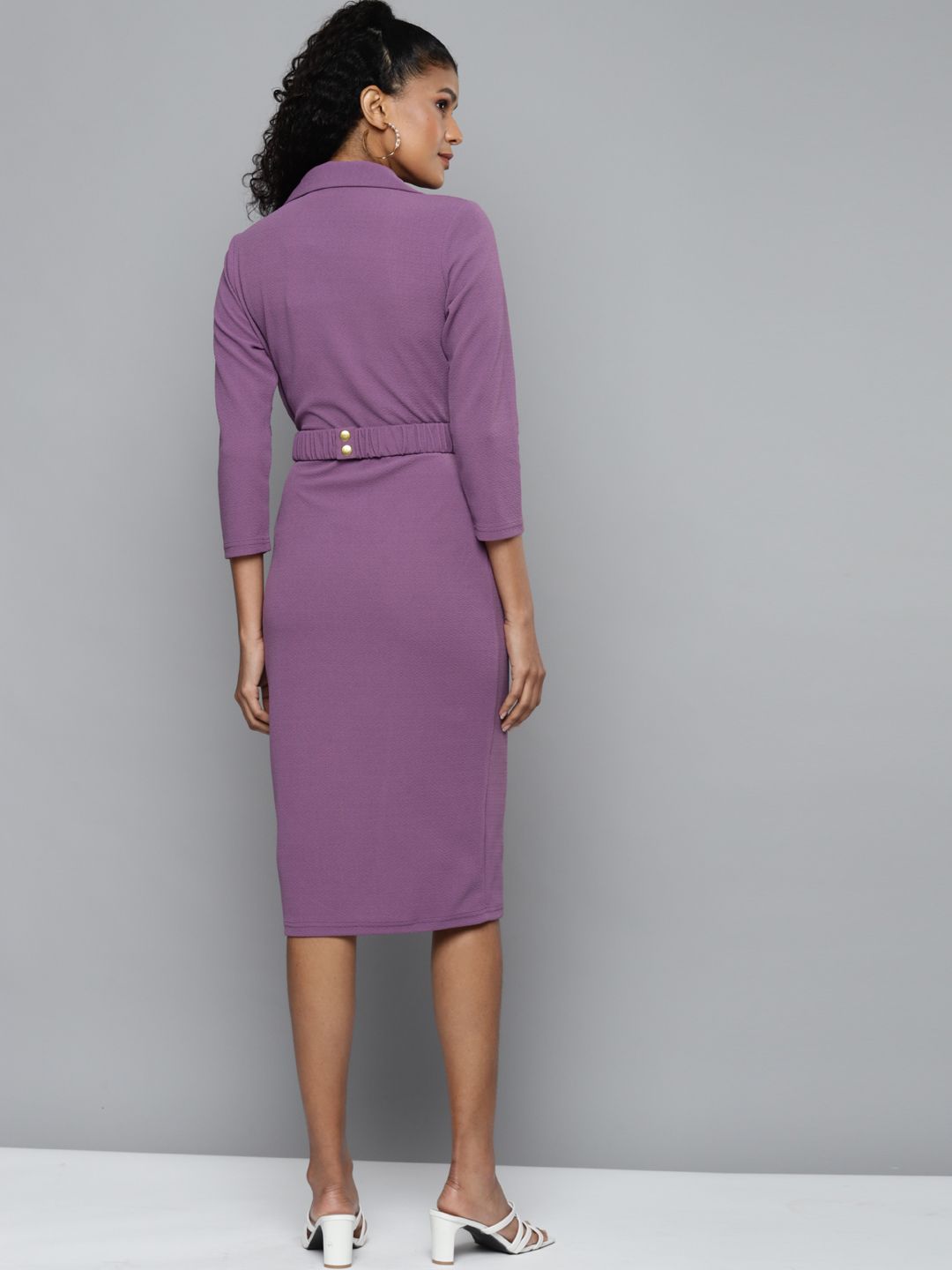 SASSAFRAS Lavender Notch Collar Belted Dress