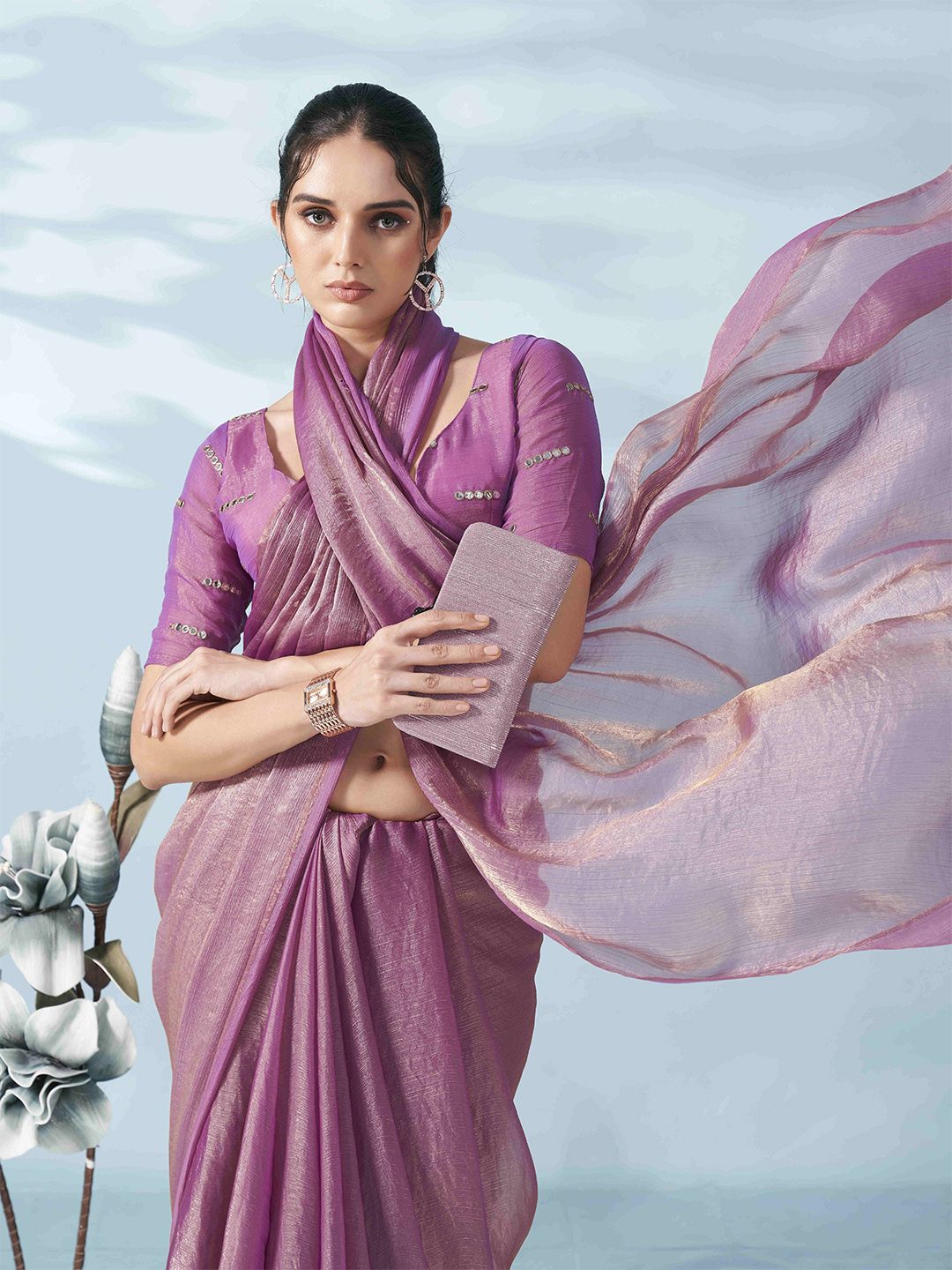 Tikhi Imli Two Tone Poly Chiffon Saree