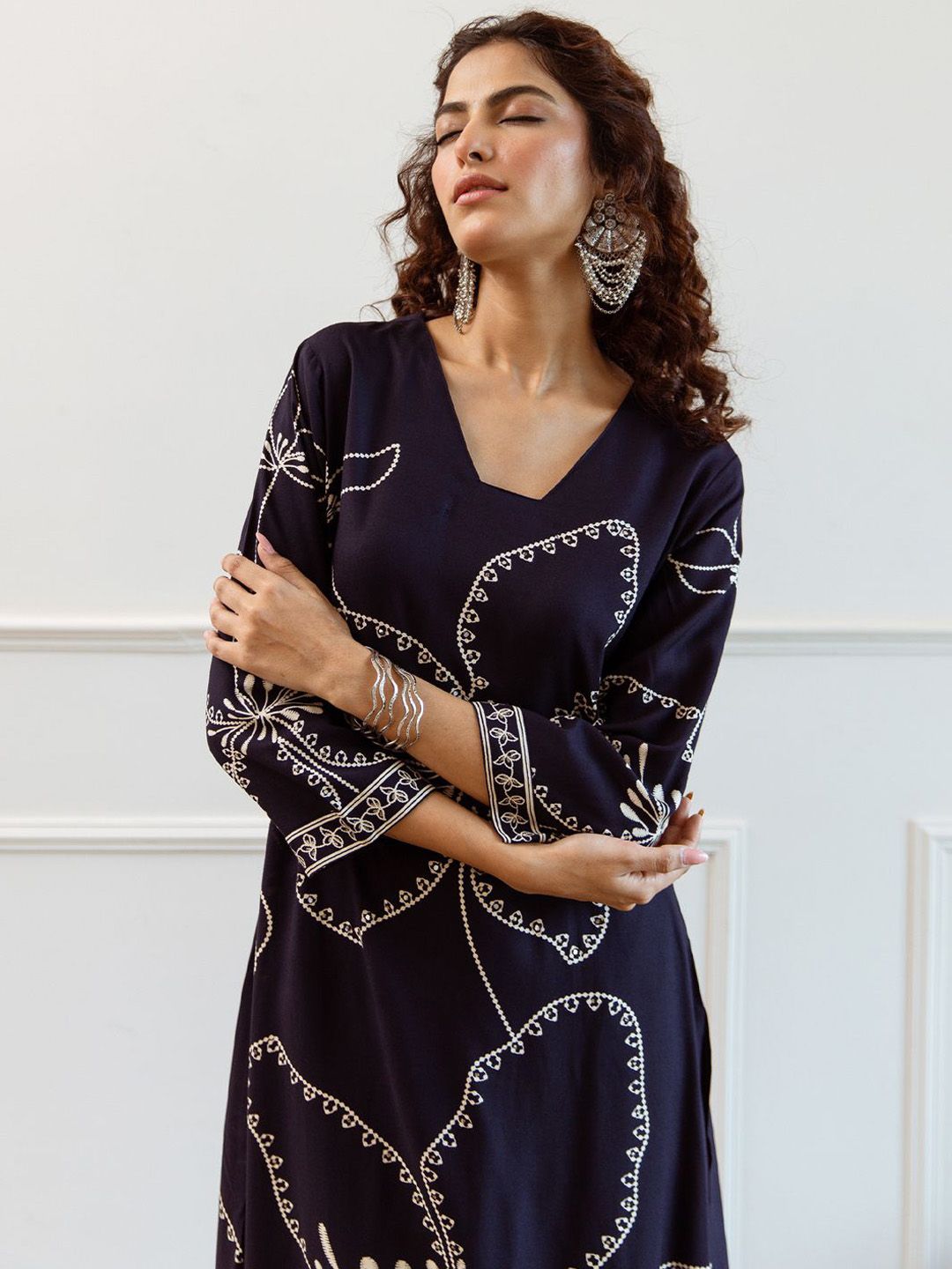 Indo Era Women Floral Embroidered Regular Sequinned Kurta with Trousers
