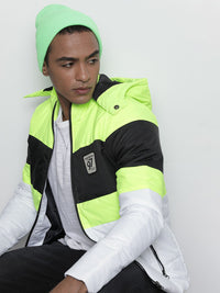 The Indian Garage Co Men Colourblock Slim Fit Puffer Jacket with Detachable Hood