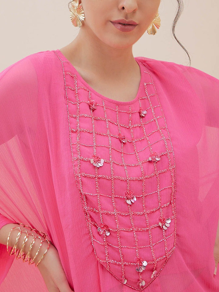 Antheaa Embellished Yoke Design Sequinned Top With Trousers