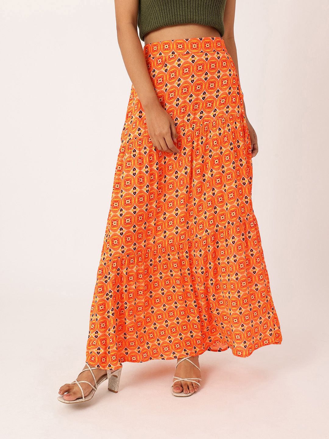 DressBerry Women Heritage Printed Maxi Tiered Skirt