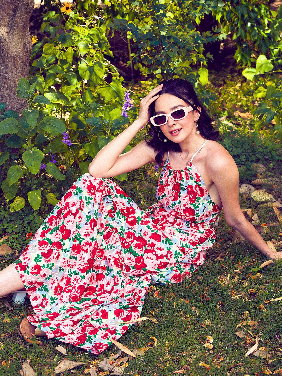 SASSAFRAS Floral Printed Tiered Maxi Fit & Flare Dress