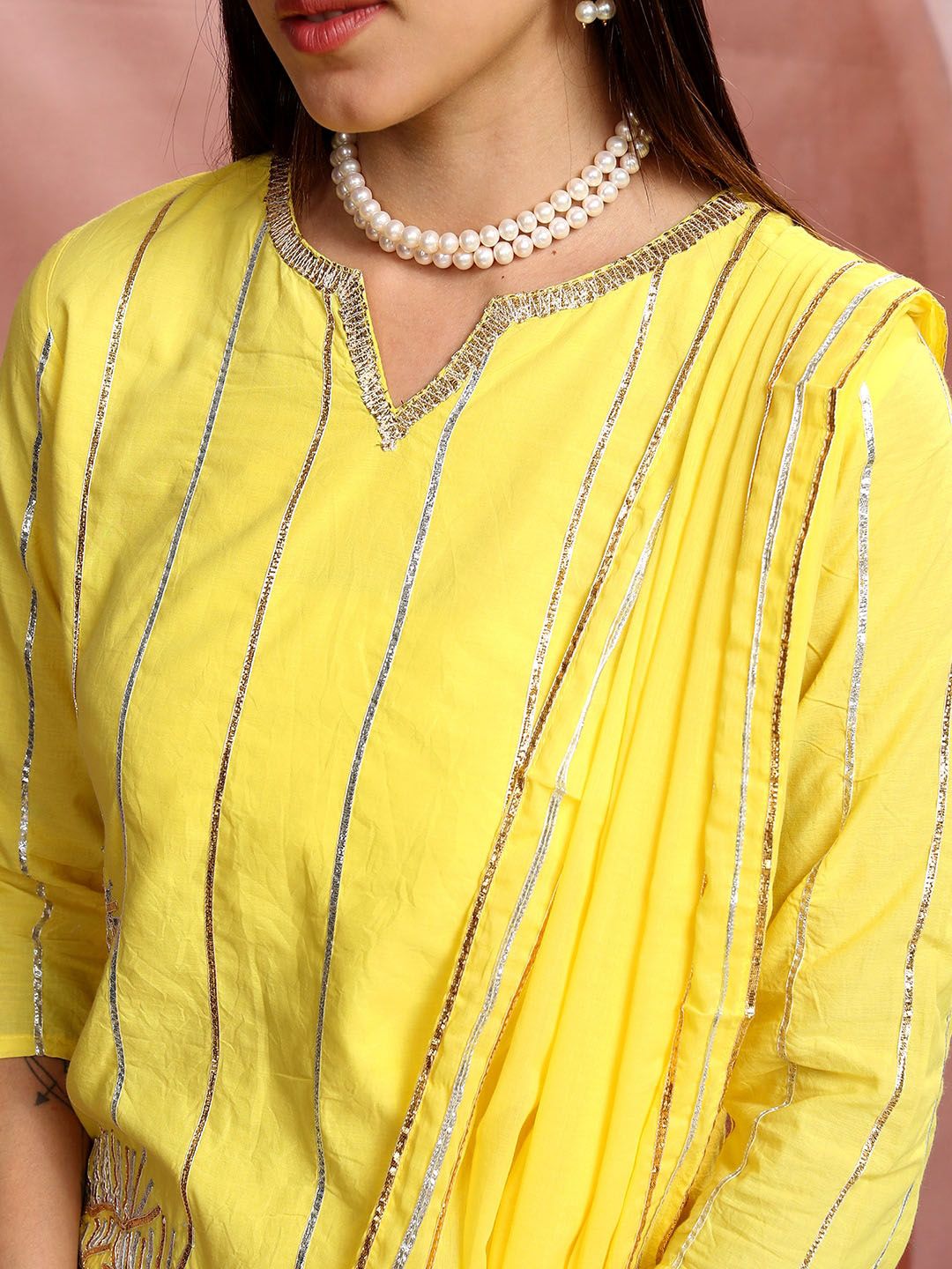 Vishudh Women Gotta Patti Pure Cotton Kurta with Sharara & With Dupatta
