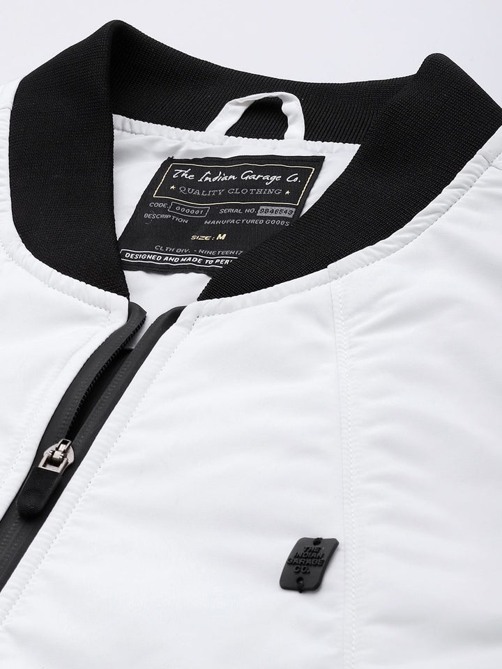 The Indian Garage Co Men Slim Fit Zip-Front Bomber Jacket with Zip Pockets