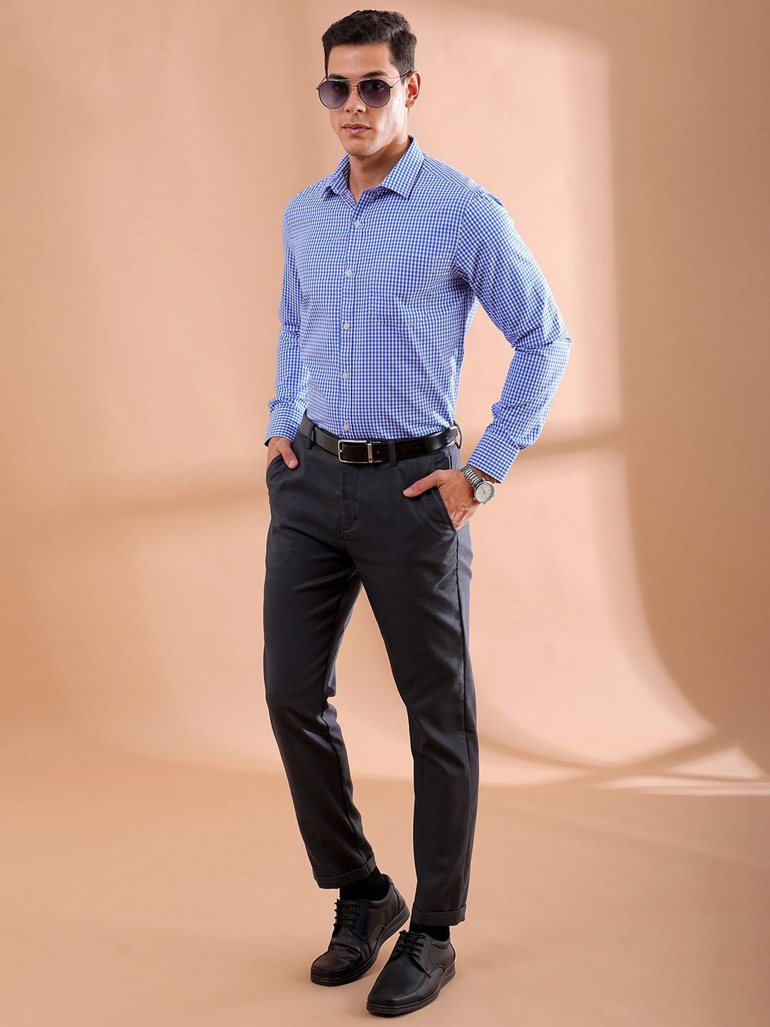 The Indian Garage Co. X Luxe Men Slim Fit Micro Checks  Formal Shirt
