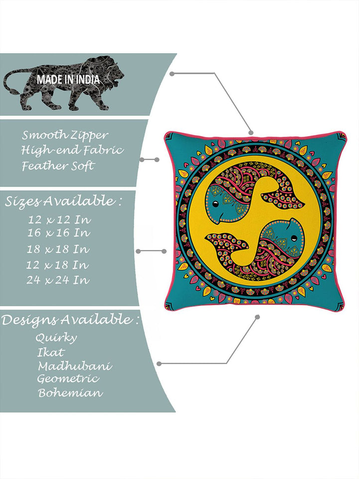 STITCHNEST Blue & Yellow Set of 5 Ethnic Motifs Velvet Square Cushion Covers