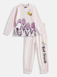 Happy Faces Girls Pure Cotton Snoopy Printed T-shirt with Joggers