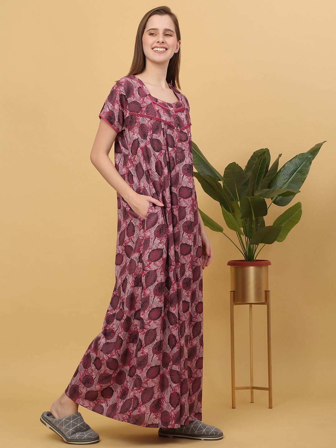 Sweet Dreams Printed Maxi Nightdress OCW-3716 PURPLE