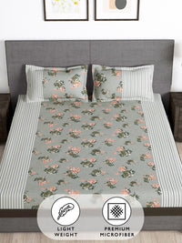 Story@home Grey & Orange Floral 180 TC Queen Bedsheet with 2 Pillow Covers