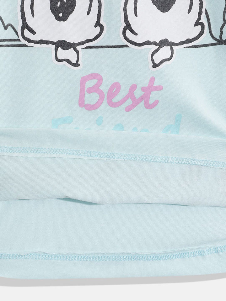 Happy Faces Girls Pure Cotton Peanuts Printed T-shirt with Joggers