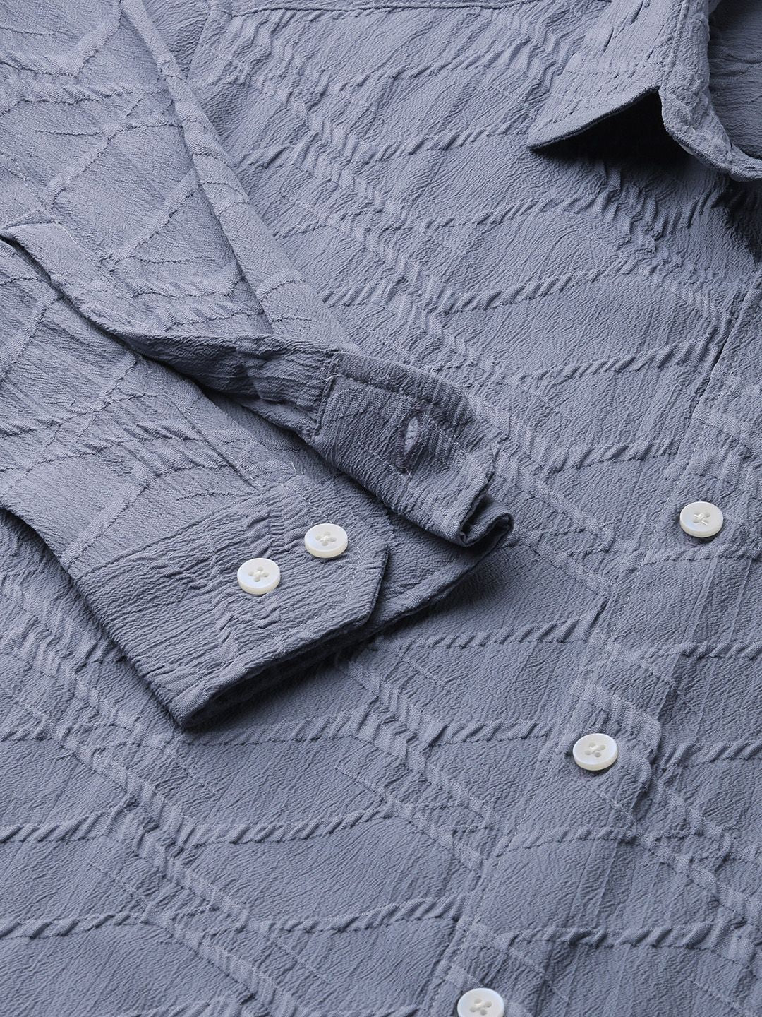 VASTRADO Men Classic Fit Spread Collar Textured Casual Shirt
