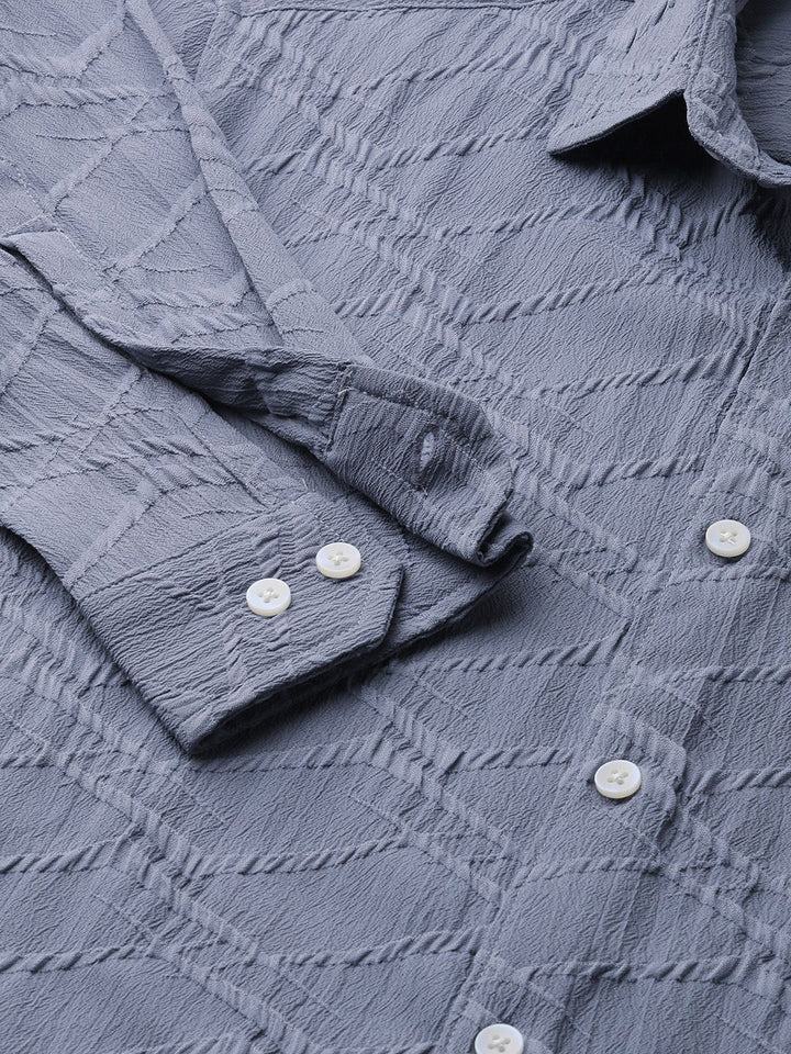 VASTRADO Men Classic Fit Spread Collar Textured Casual Shirt