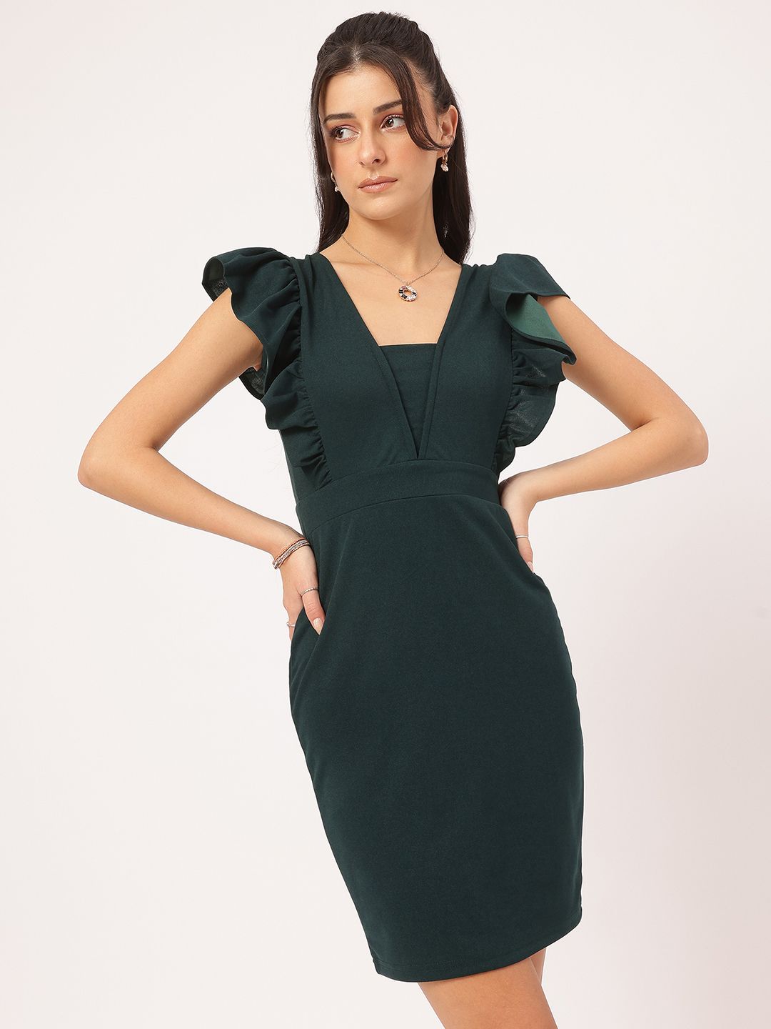 DressBerry Princess-Style Flutter Sleeves Sheath Mini Dress