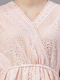 Style Quotient Self Design V-Neck Puff Sleeve Lace Up Cotton Wrap Top