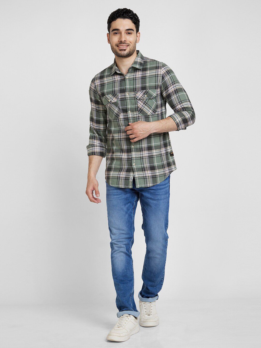 SPYKAR Classic Checked Opaque  Spread Collar Opaque Cotton Casual Shirt