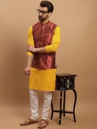 SOJANYA Embroidered Sequinned Pure Cotton Kurta with Churidar & Woven Design Nehru Jacket