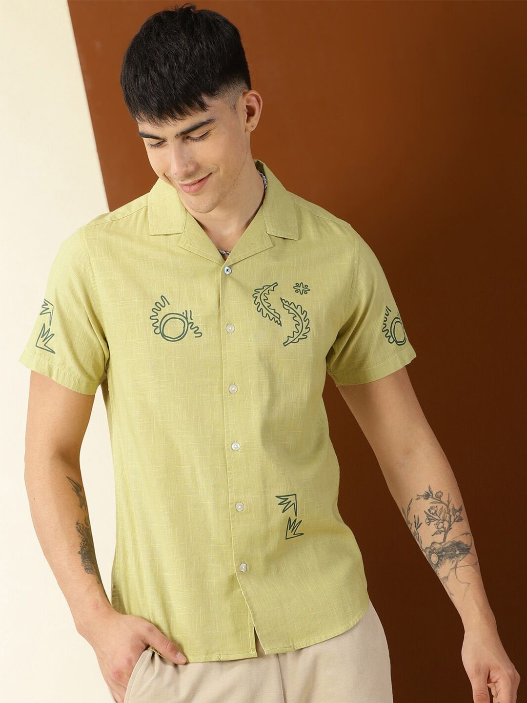 Thomas Scott Premium Fit Abstract Printed Pure Cotton Casual Shirt
