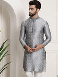 SOJANYA Men Charcoal Grey & White Woven Design Straight Kurta