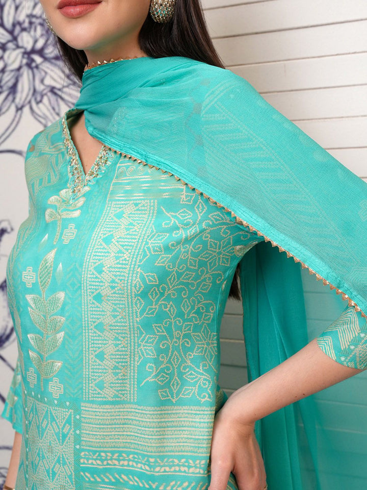 Vishudh Floral Printed Regular Beads and Stones Kurta with Trouser & Dupatta